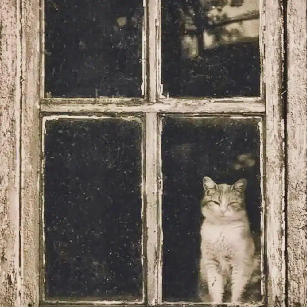 Gato observando desde dentro de cas a través de ventana